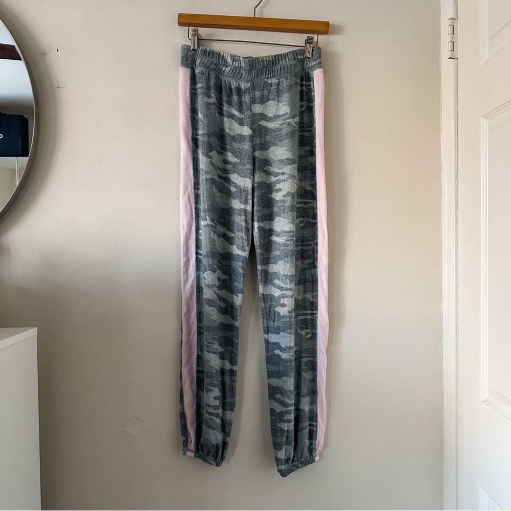 Pink and Grey Camo Joggers with Striped Detail